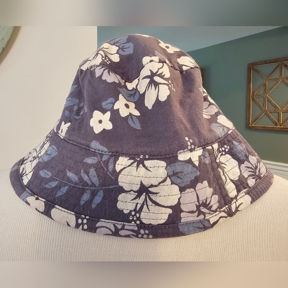 Gap Vintage Y2K Blue Tropical Floral Print Bucket Hat Size S/M Adult Terry Cloth